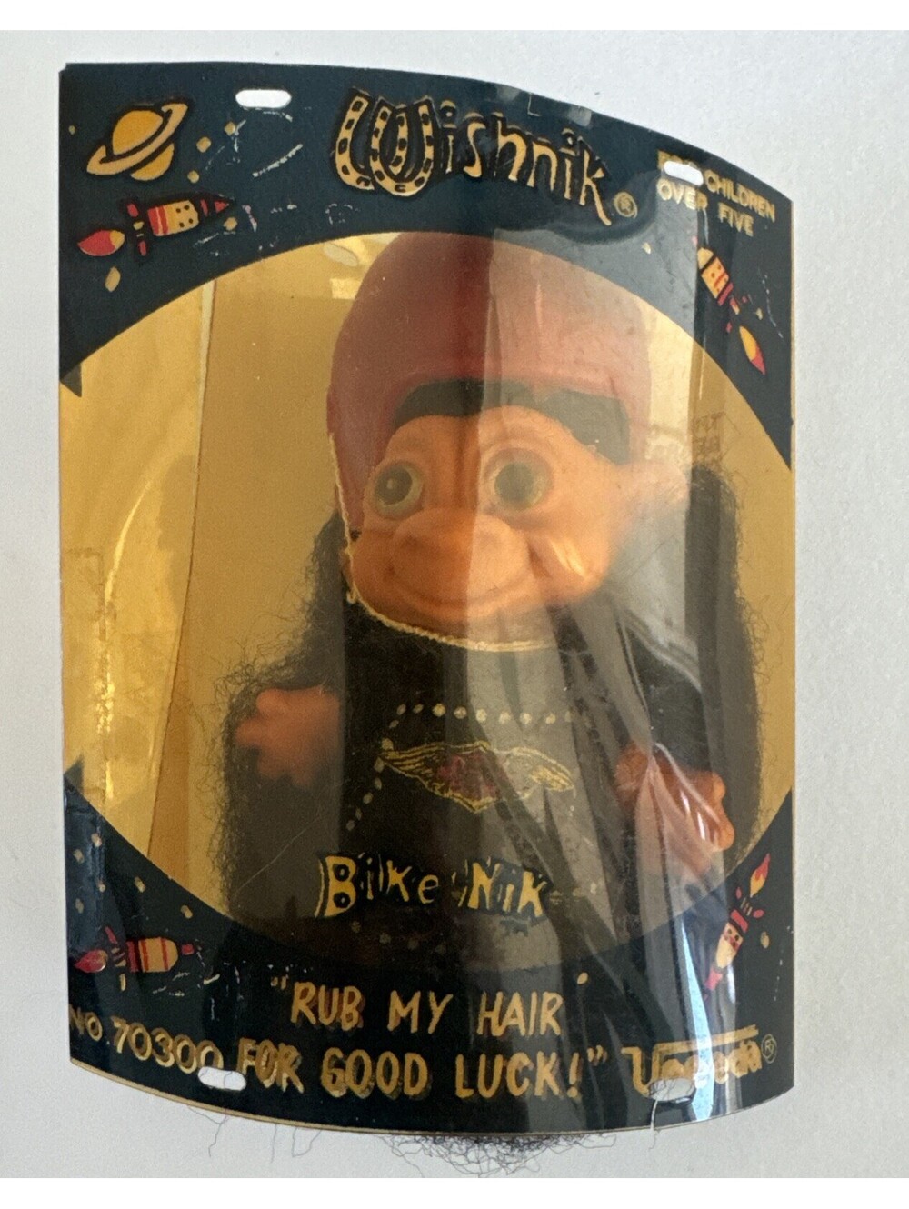 Vintage 1982 Uneeda Wishnik 3” BIKE-NIK Good Luck Troll Doll #70300 New READ